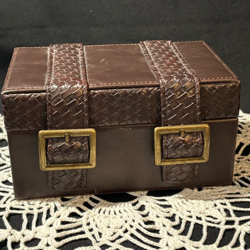 Joseph & Sons Faux Leather Watch Box Valet Organizer 2 Slot Brown Buckle Straps